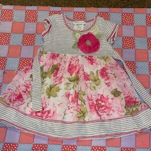 Bonnie Jean Pink Floral and Gray Striped Dress